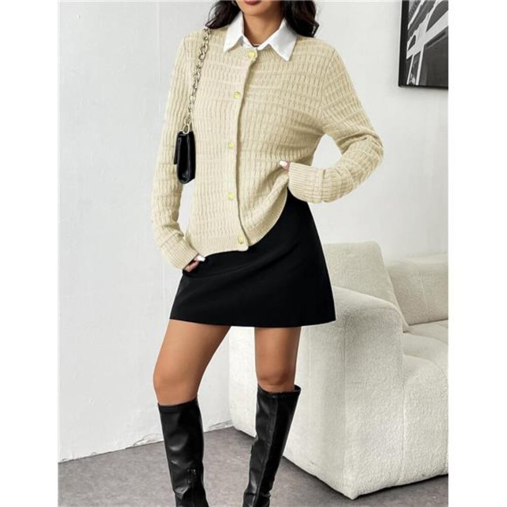 NEW Women's 2025 Cardigan Sweaters Button Down Crew Neck Open Front Long Sleeve - Picture 4 of 4